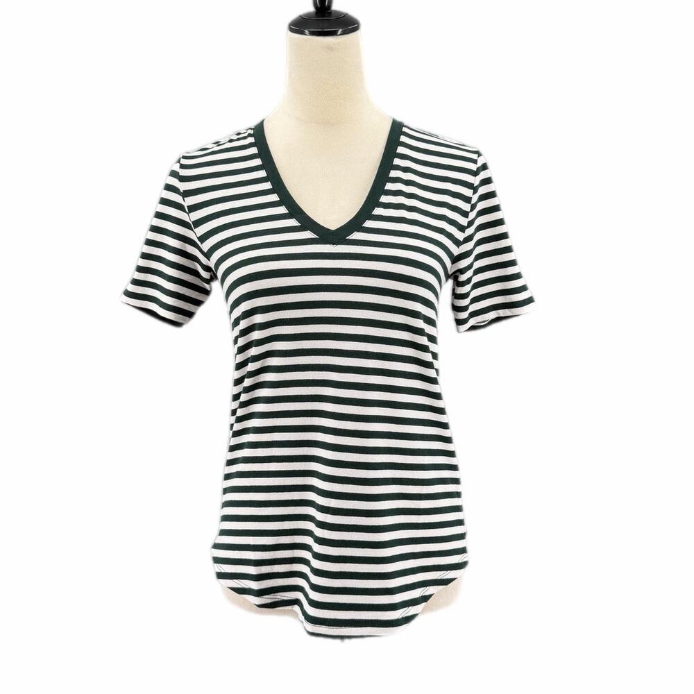 Universal Standard NEW Green White Striped Casual Basic Everyday Tee T-shirt Top